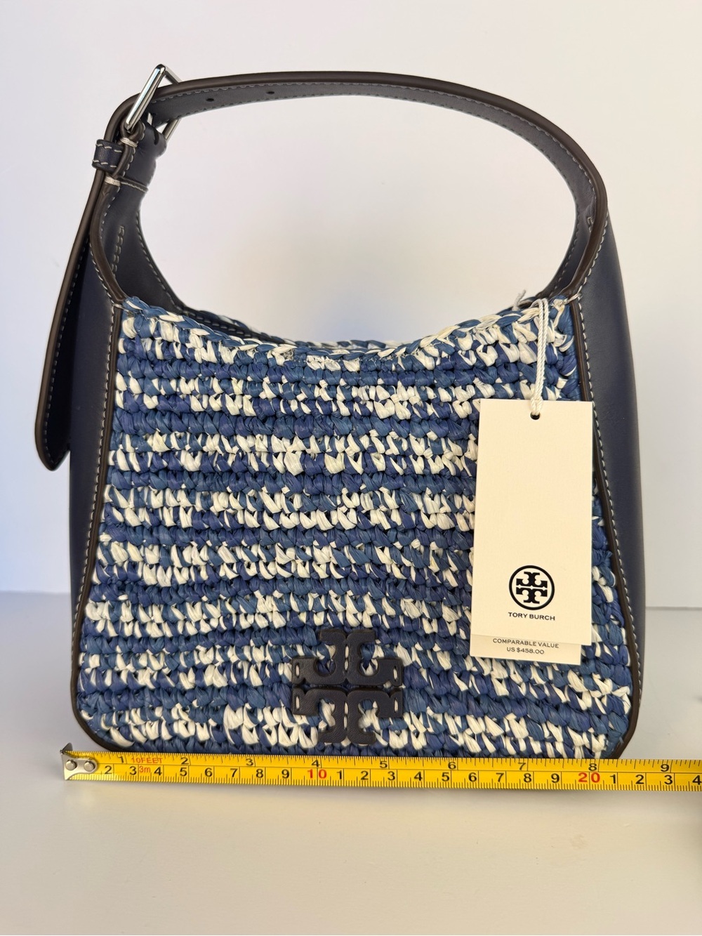 Tory Burch Thea Straw Small Bucket Bag Blue Melange Woven Raffia $458 - Picture 13 of 16